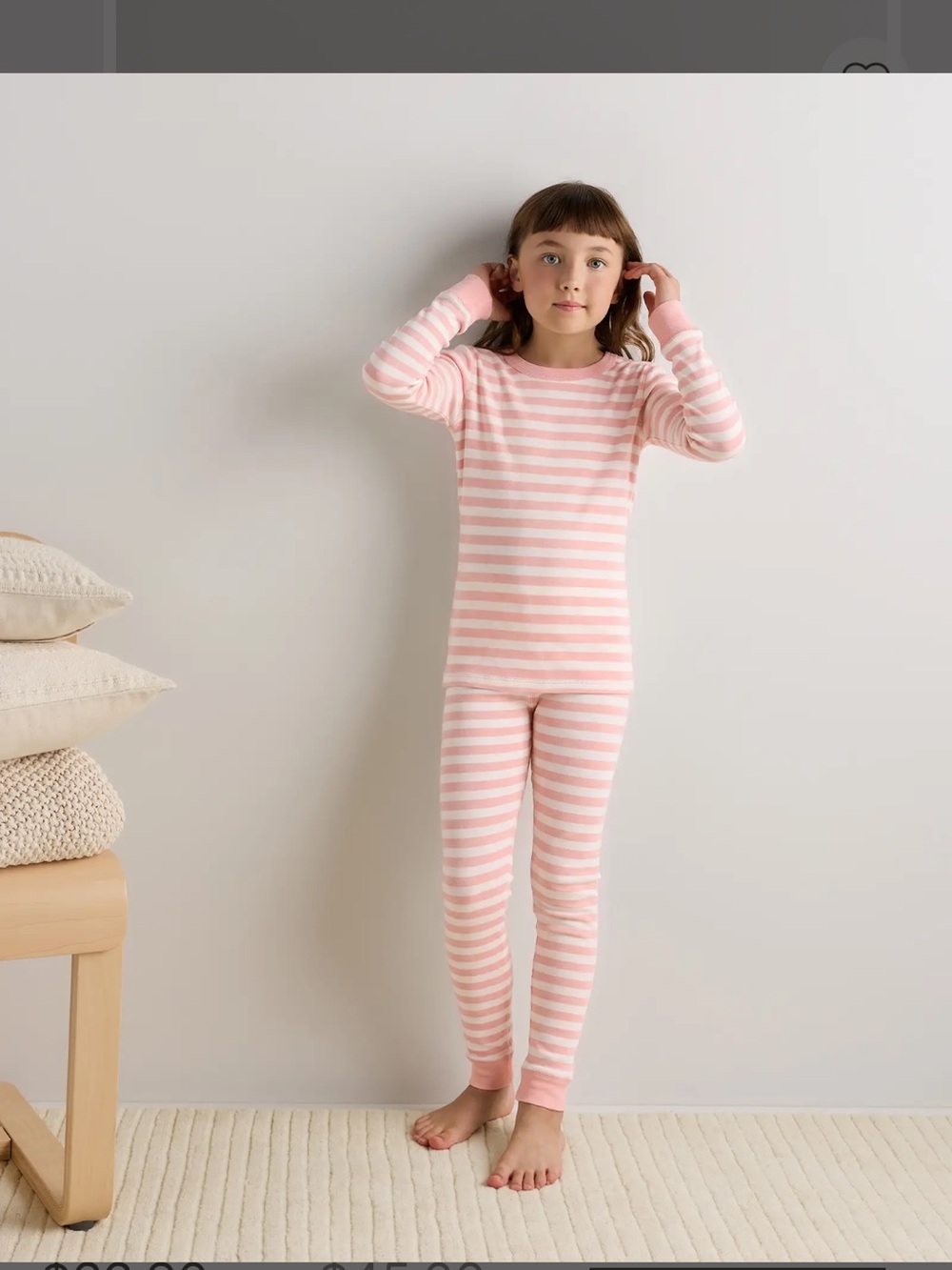 Quince Organic Cotton Pajama Set Girls Size 12 Pink Stripe